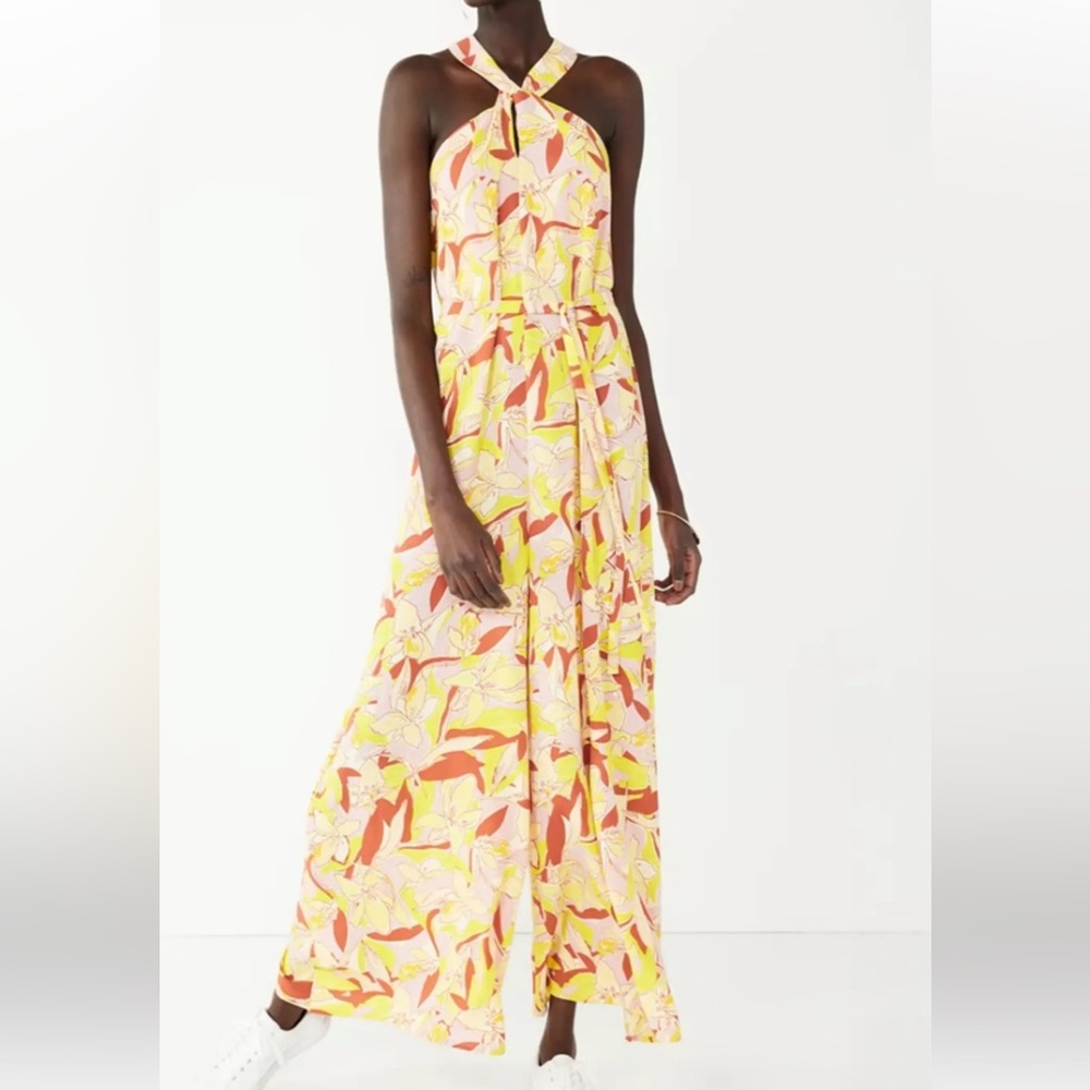 Nine West Multicolor Floral Wide-Leg Jumpsuit womenโ size large